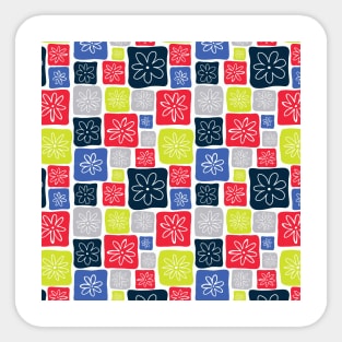 Doodle Squares with Flowers Blue, Red, Gray, Lime green Sticker